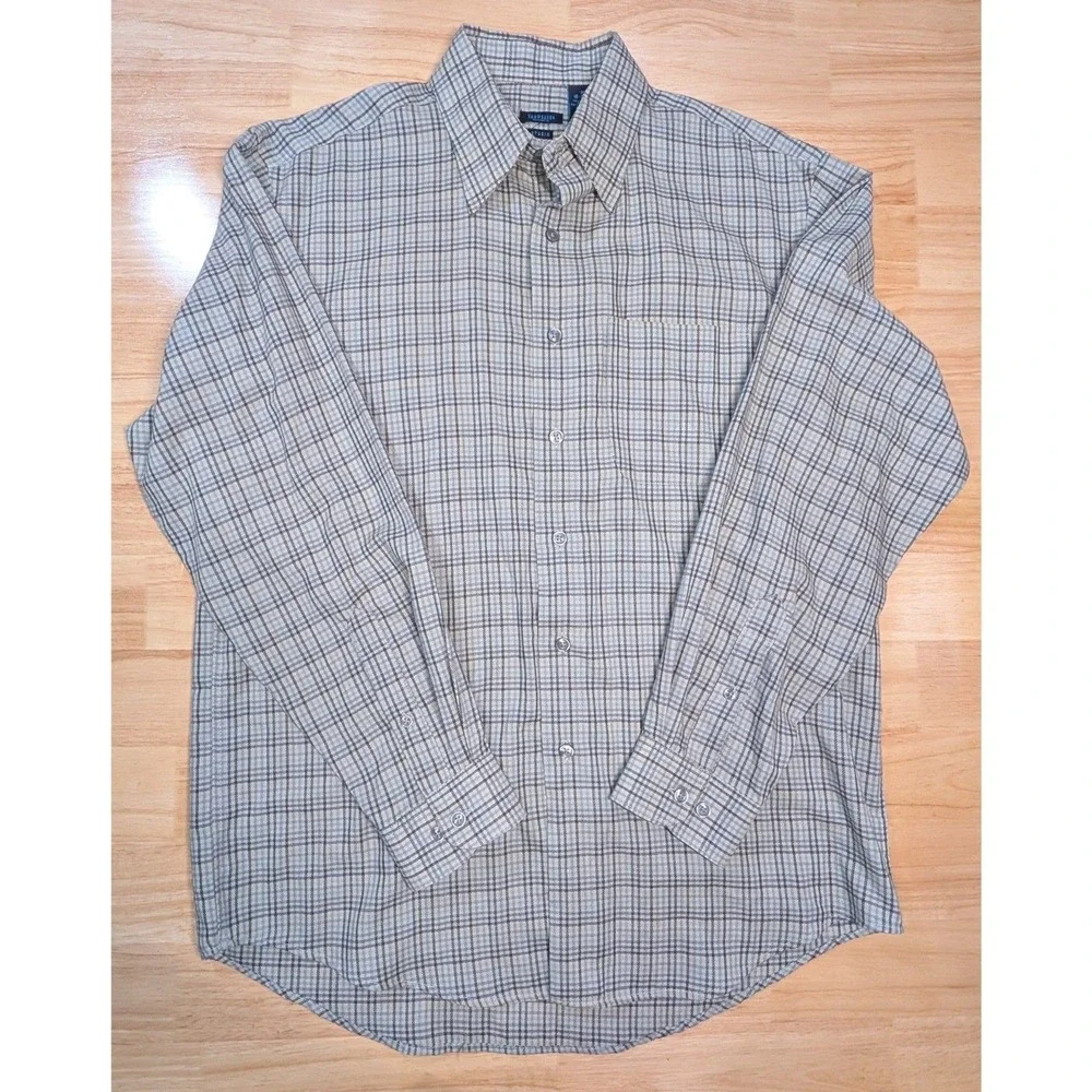 Van Heusen Studio Men's Shirt Medium Plaid Button Front Modal Blend 15-15.5